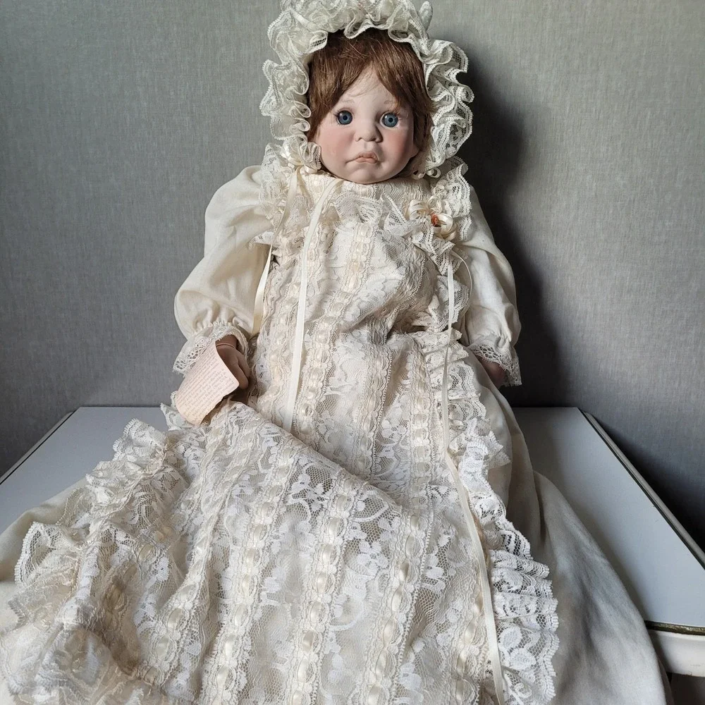Vintage Lee Middleton Original Vinyl Baby Doll- Elaborate Lace Christening Gown